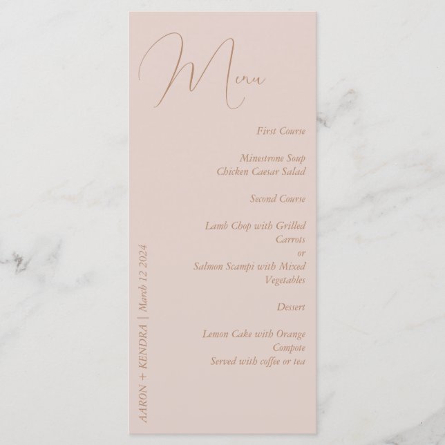 Elegant Minimalistisk dammskig Rosa och Guld Meny (Framsida)