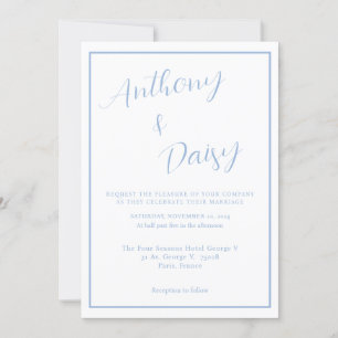 Elegant Minimalistisk dammsug Blue Gräns Bröllop Inbjudningar