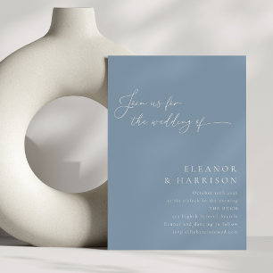 Elegant Minimalistisk Dusty Blue Script-Bröllop OS Inbjudningar