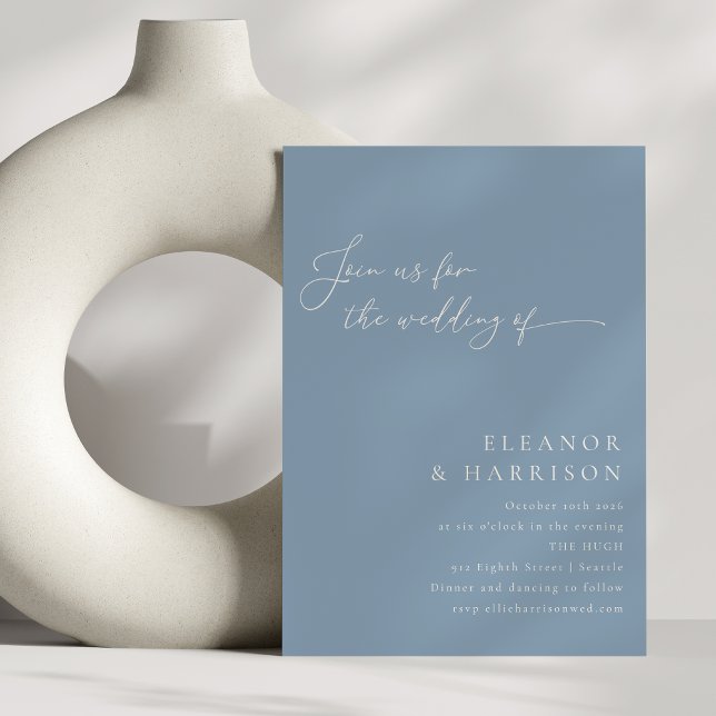 Elegant Minimalistisk Dusty Blue Script-Bröllop OS Inbjudningar (Skapare uppladdad)