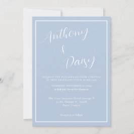 Elegant Minimalistisk Dusty Blue White Gräns Bröll Inbjudningar