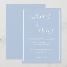 Elegant Minimalistisk Dusty Blue White Gräns Bröll Inbjudningar