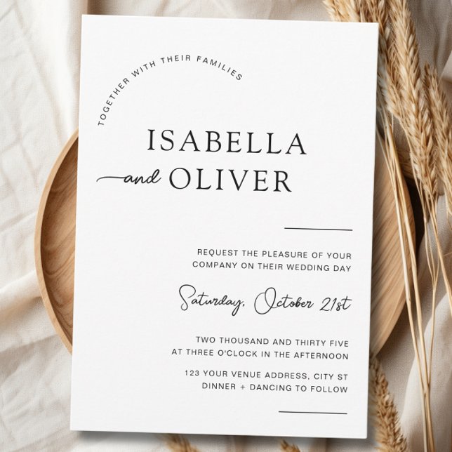 Elegant Minimalistisk enkel svart och vit Bröllop Inbjudningar (Elegant Minimalist Simple Black and White Wedding Invitation -Front)