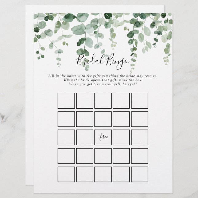 Elegant Minimalistisk Eucalyptus Möhippa Bingo Gam (Fram/baksida)