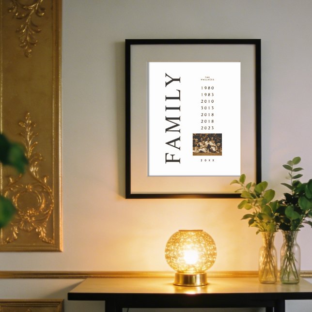 Elegant minimalistisk familjefoto 7 födelseår poster (Elegant Minimalist Family 7 Members Photo Birth Years Poster Design. )