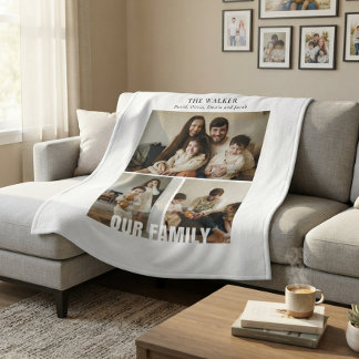 Elegant minimalistisk familjefoto med 3 bilder fleecefilt