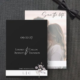 Elegant minimalistisk fet fotokapsel svart spara datumet