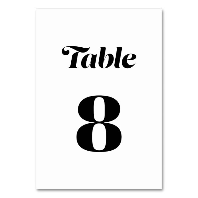 Elegant: Minimalistisk fet kalligrafi Vita Bröllop Bordsnummer (Framsidan)