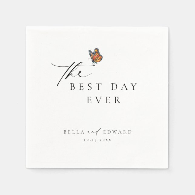 Elegant Minimalistisk fjäril Bröllop Pappersservett (Framsidan)