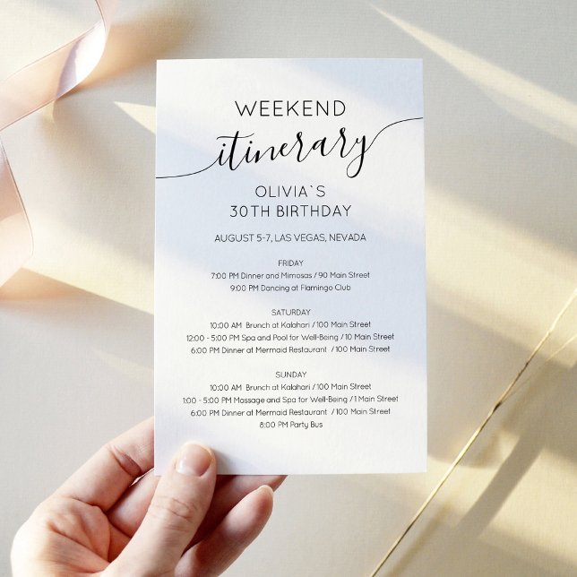 Elegant minimalistisk födelsedagsplan inbjudan (Elegant Minimalist Birthday Itinerary Invitation)