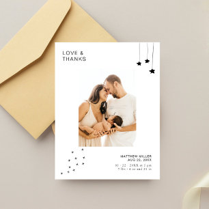 Elegant Minimalistisk Foto Babyfirande Tackkort Vykort