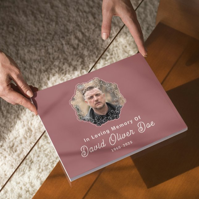 Elegant minimalistisk foto klassiskt minnes- begra gästböcker (Elegant Minimalist Photo Classic Memorial Funeral Guest Book with photo picture add own keepsake)