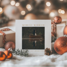 Elegant Minimalistisk Foto Nygifta Bröllop Julkort