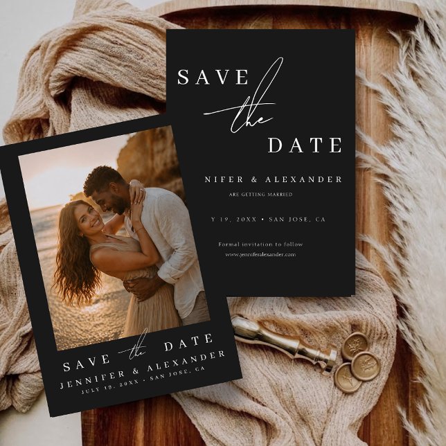 Elegant Minimalistisk Foto Spara Datum Bröllop Datumet (Elegant Minimalist Photo Save the Date Wedding Invitation Card)
