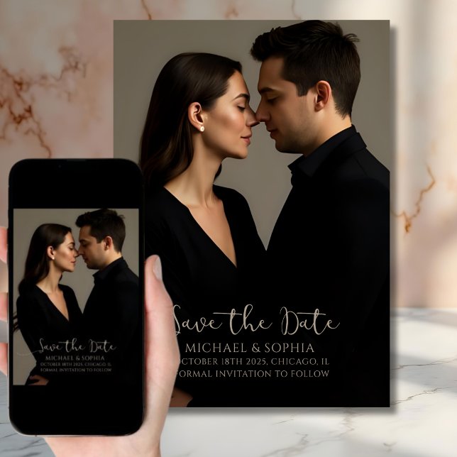 Elegant minimalistisk fotobrutannons för bröllop spara datumet (Skapare uppladdad)