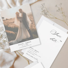 Elegant minimalistisk fotobrylloppsinbjudan Spara Datumet