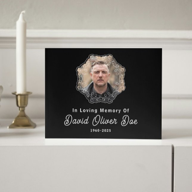 Elegant minimalistisk fotoklassisk minnes- begravn gästböcker (Elegant Minimalist Photo Classic Memorial Funeral Guest Book black and white custom text picture)