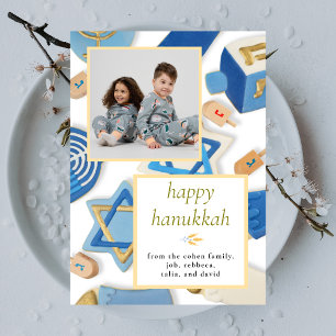 Elegant minimalistisk Glad Hanukkah Familj 1 Foto Julkort