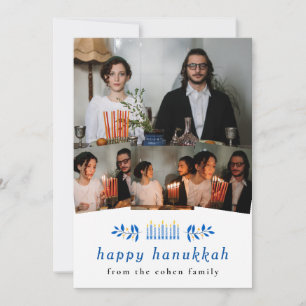 Elegant minimalistisk Glad Hanukkah Familj 4 Foto Julkort