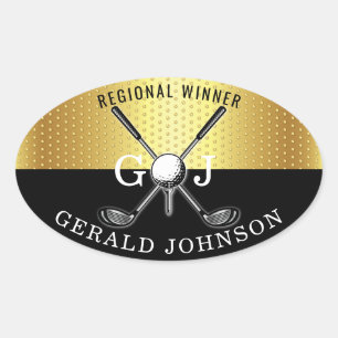 Elegant minimalistisk golfmonogramdesign ovalt klistermärke