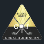 Elegant minimalistisk golfmonogramdesign triangelformat klistermärke<br><div class="desc">Minimalistisk anpassad elegant golfmonogramdesign av Edward Eksi. Enkel modifiering av INITIALER och TEXTER för dina behov.</div>
