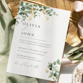Elegant minimalistisk grön guld eukalyptus botanis inbjudningar