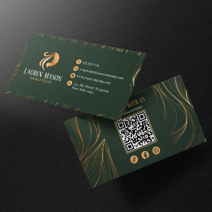 Elegant minimalistisk grön guld hårstylist QR-kod Visitkort