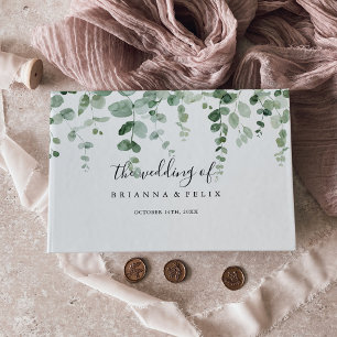 Elegant Minimalistisk Grönt Eucalyptus Bröllop Gästböcker