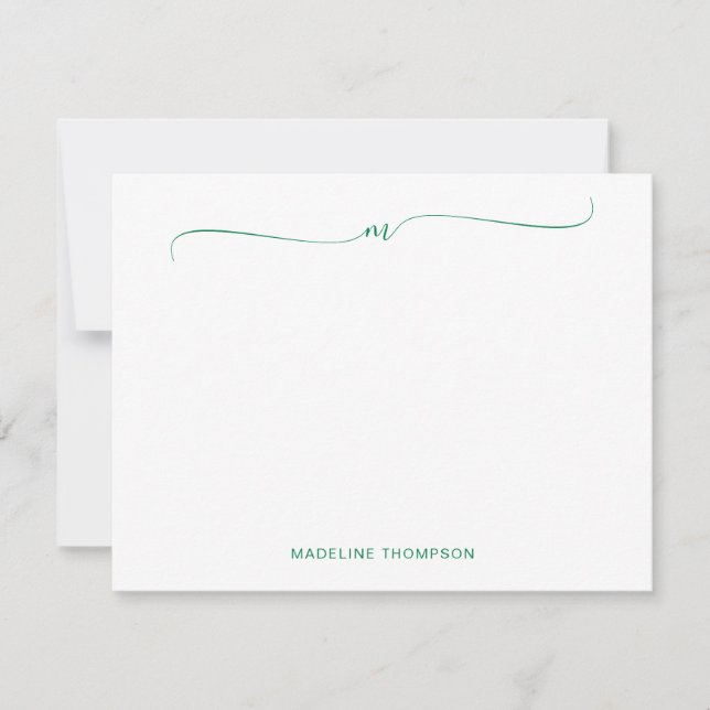Elegant Minimalistisk Grönt Monogram-calligrafi Anteckningskort (Framsida)