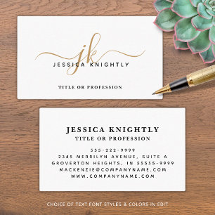 Elegant Minimalistisk Guld Monogram Script Initial Visitkort