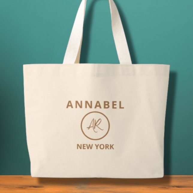 Elegant Minimalistisk Guld-monogram-verktygslåda Jumbo Tygkasse (Elegant Minimal Monogram Name City Tote Bag)