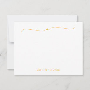Elegant Minimalistisk Gult Monogram-calligrafi Anteckningskort