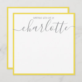 Elegant Minimalistisk Gult Strips Grått Script Nam Anteckningskort