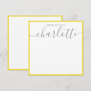Elegant Minimalistisk Gult Strips Grått Script Nam Anteckningskort