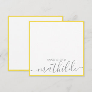 Elegant Minimalistisk Gult Strips Grått Script Nam Anteckningskort