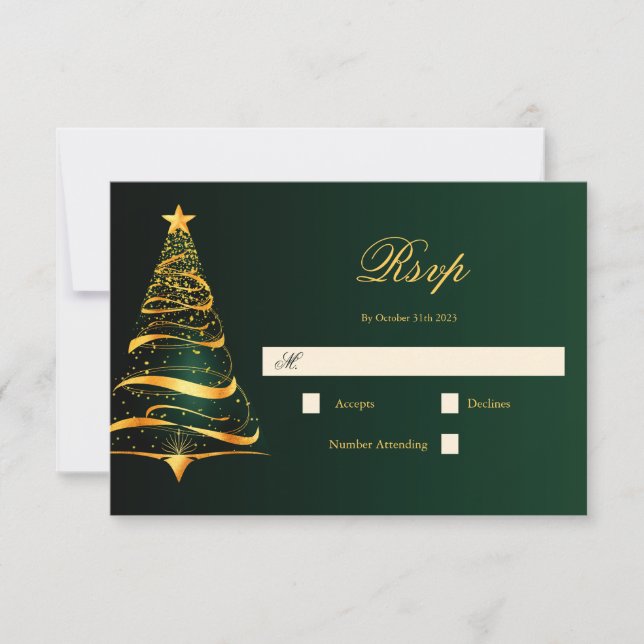 Elegant minimalistisk gyllene julgran bröllop OSA kort (Framsida)