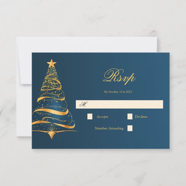 Elegant minimalistisk gyllene julgran bröllop OSA kort (Framsida)
