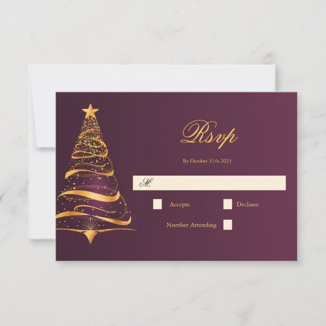 Elegant minimalistisk gyllene julgran bröllop OSA kort (Framsida)
