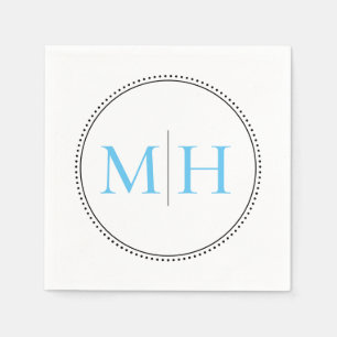 Elegant minimalistisk himmelsblå monogrambröllop pappersservett