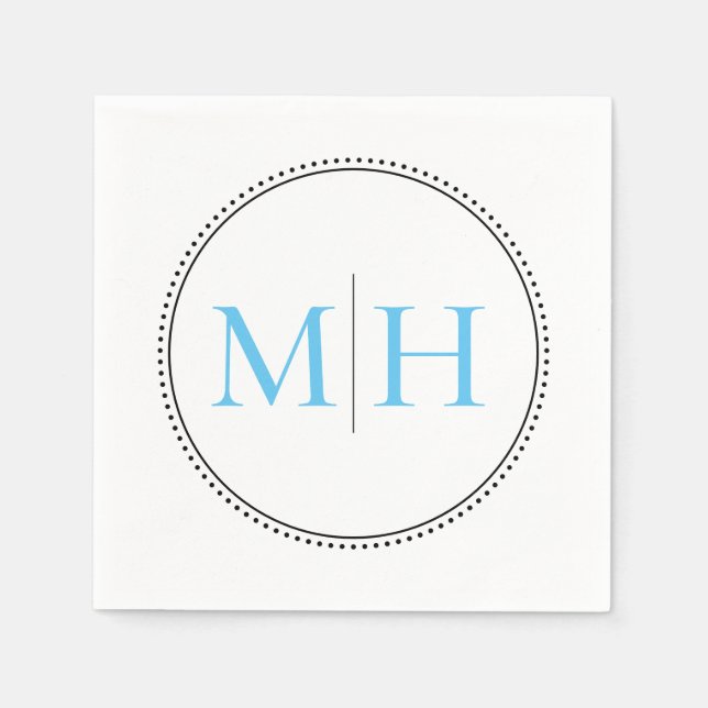Elegant minimalistisk himmelsblå monogrambröllop pappersservett (Framsidan)