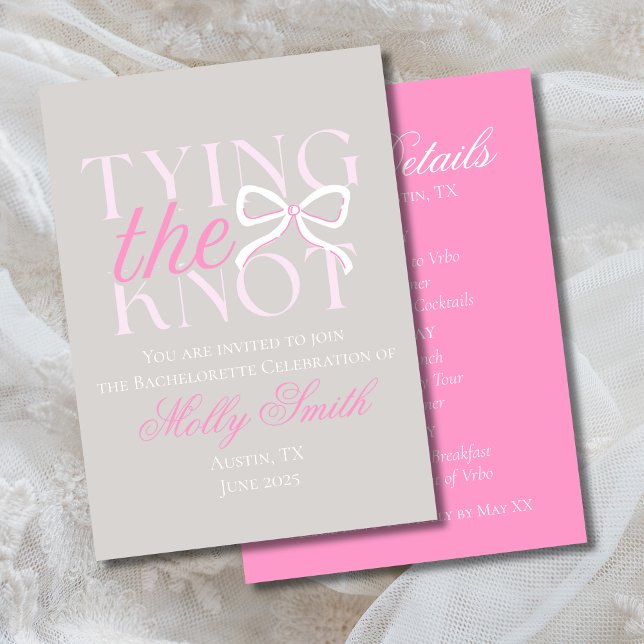 Elegant Minimalistisk. Hon Gifter sig Möhippa Inbjudningar (Tying the Knot bow invite with modern serif font – perfect for bachelorette or bridal celebrations!)