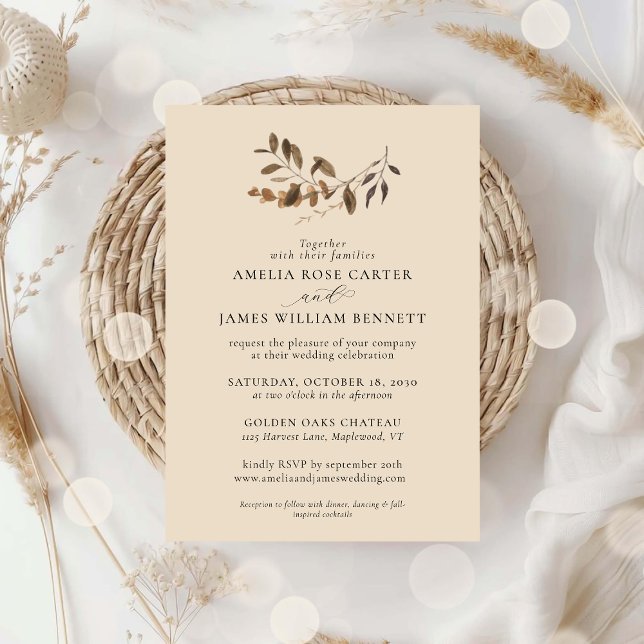 Elegant Minimalistisk höstsänkning Eucalyptus Bröl Inbjudningar (Elegant Minimalist Fall Autumn Eucalyptus Wedding Invitation)