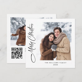 Elegant Minimalistisk jul 2-foto QR-kod Julkort