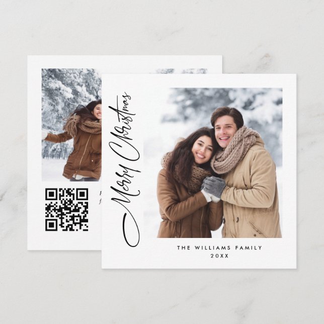 Elegant Minimalistisk jul 2-foto QR-kod Julkort (Fram/baksida)
