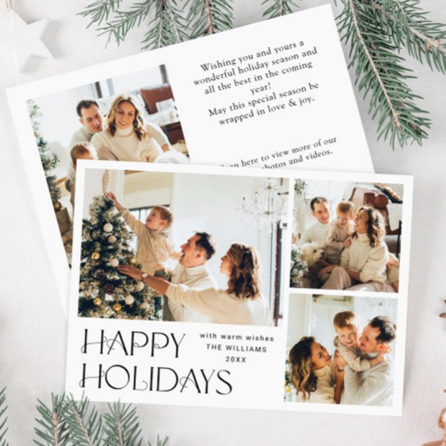 Elegant Minimalistisk jul 4-foto QR-kod Julkort (Skapare uppladdad)