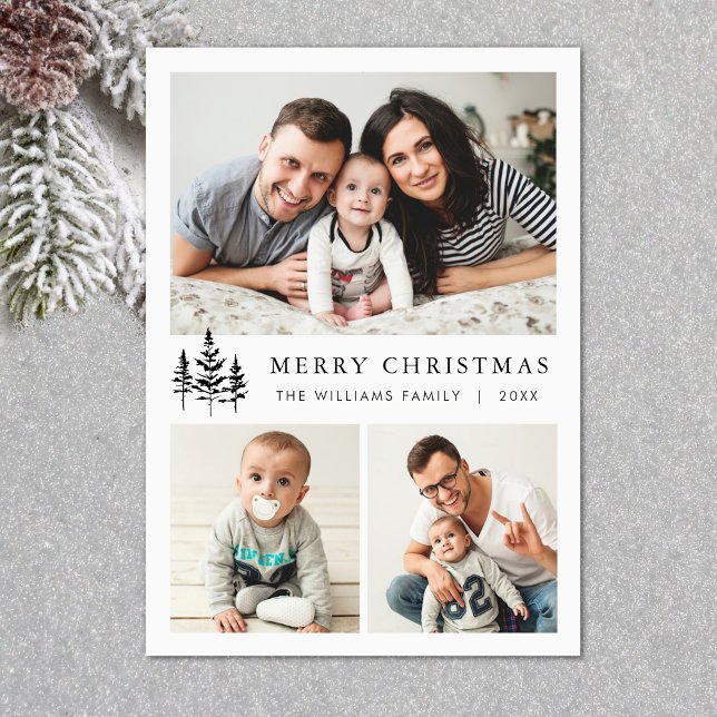 Elegant Minimalistisk jul-foto Hälsning 3 Julkort (Elegant Minimalist Christmas Greeting 5 Photo Holiday Card)