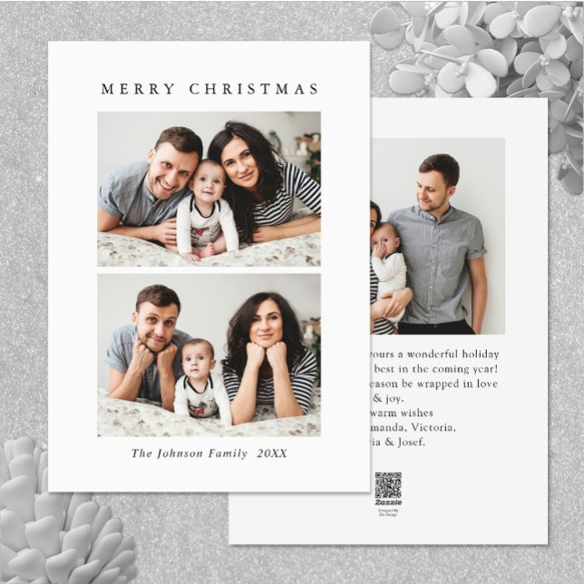 Elegant Minimalistisk jul-foto Hälsning 3 Julkort (Elegant Minimalist Christmas Greeting Photo Holiday Card )
