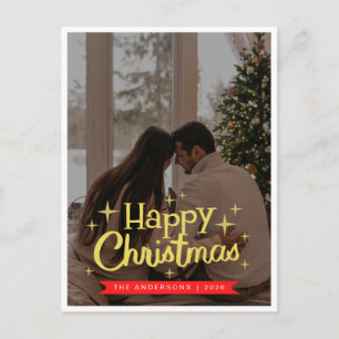 Elegant minimalistisk jul   Modern familjefoto Helg Vykort