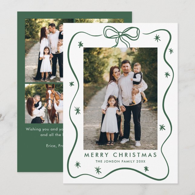 Elegant Minimalistisk Julbong Ribbon 5 Photo Ho Julkort (Fram/baksida)