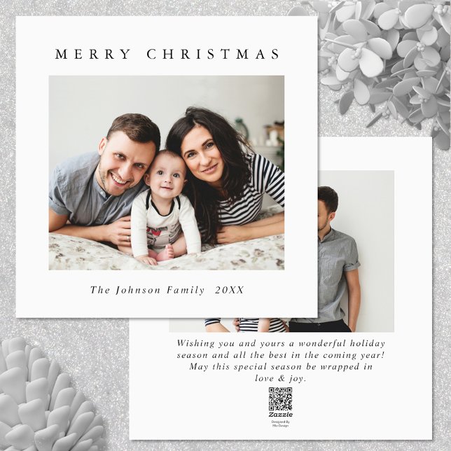 Elegant Minimalistisk julfoto Hälsning 2 Julkort (Zazzle Elegant Minimalist Christmas Greeting 2 Photo Holiday Card )